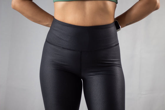 Jexi Curvy Shine Black Foil High Waisted Leggings