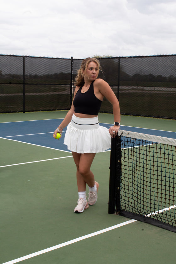 Matilda White High Waisted Tummy Control Tennis Skirt